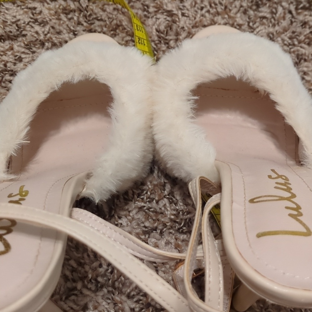 Lulu's Reluca ivory faux fur ankle strap high heel sandals - Picture 12 of 12
